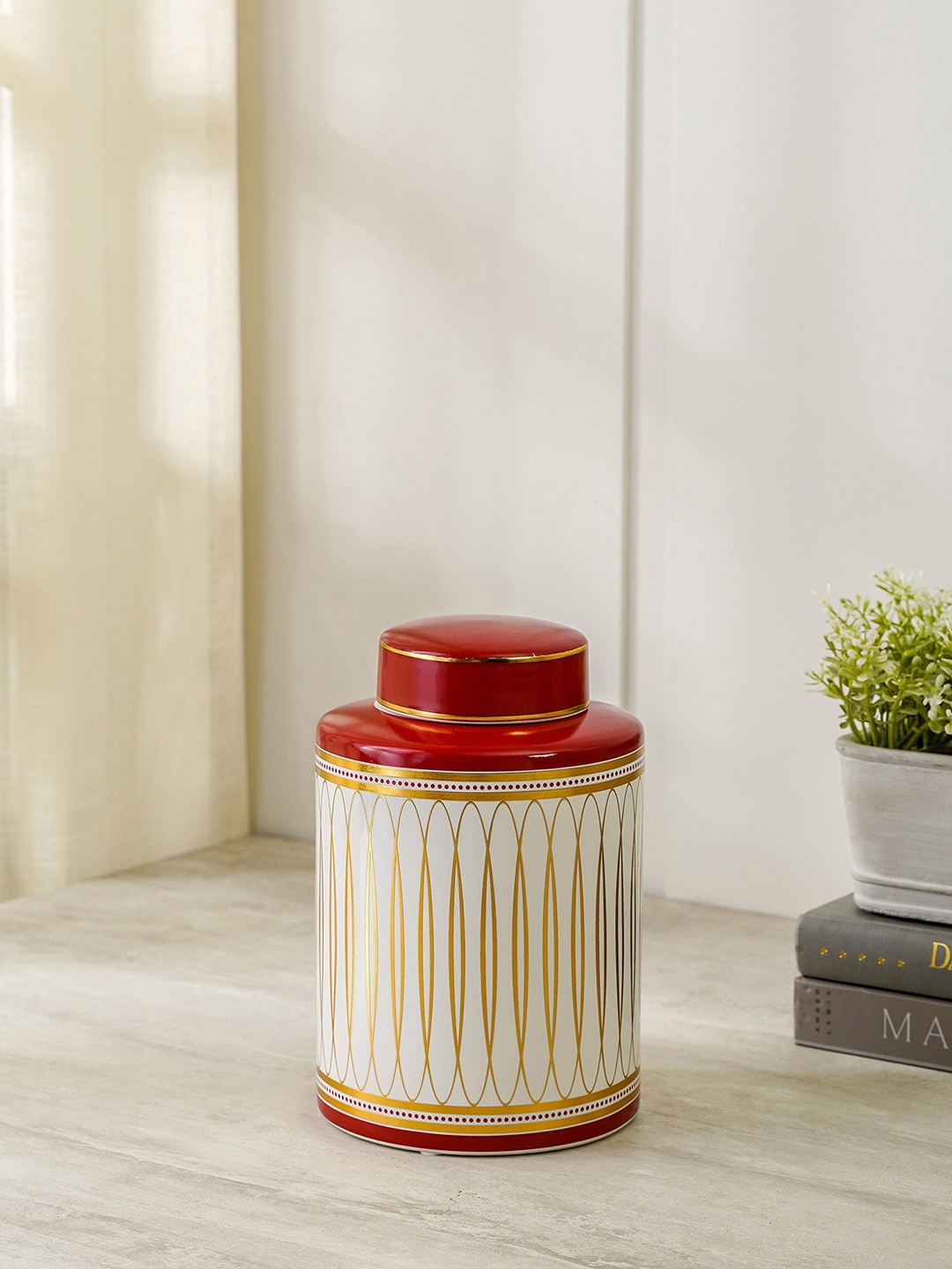 

Pure Home and Living Red & Gold-Toned Athan Ceramic Canister