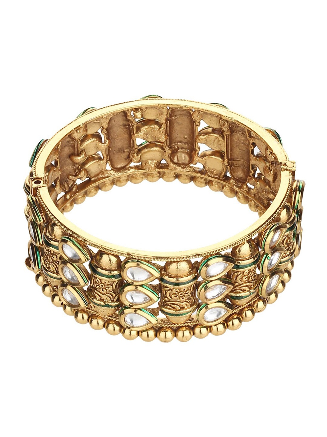 

Runjhun Women Gold-Toned & White Kundan Bangle-Style Bracelet