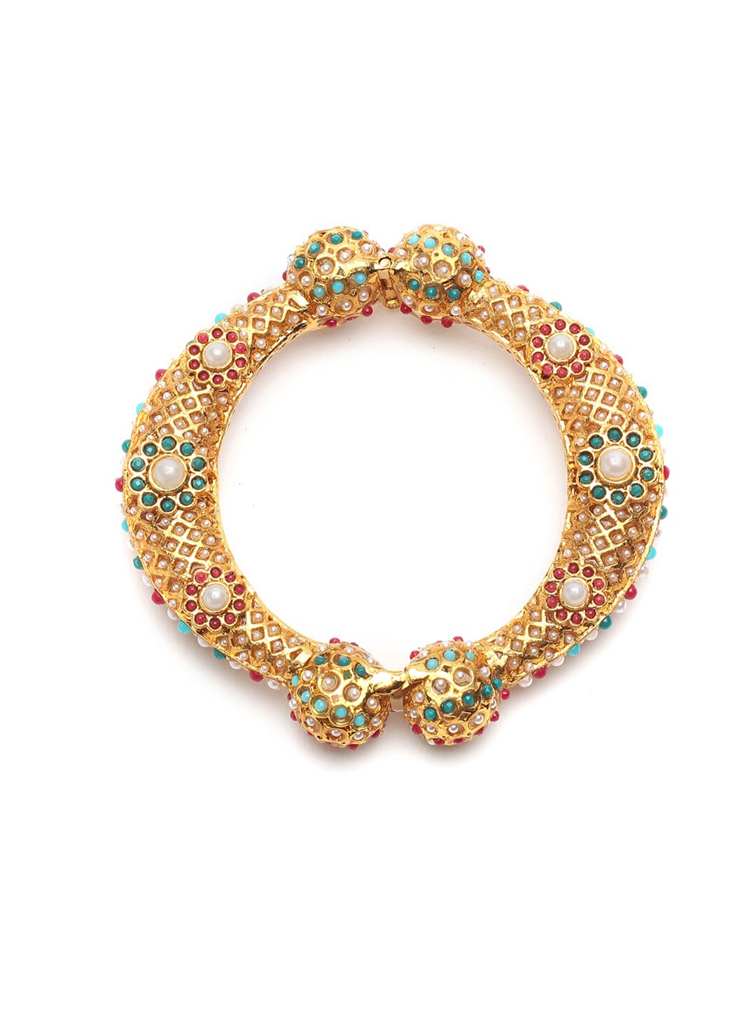 

Runjhun Women Multicoloured Gold-Plated Royal Jaipuri Side Open Kada Bracelet, Multi
