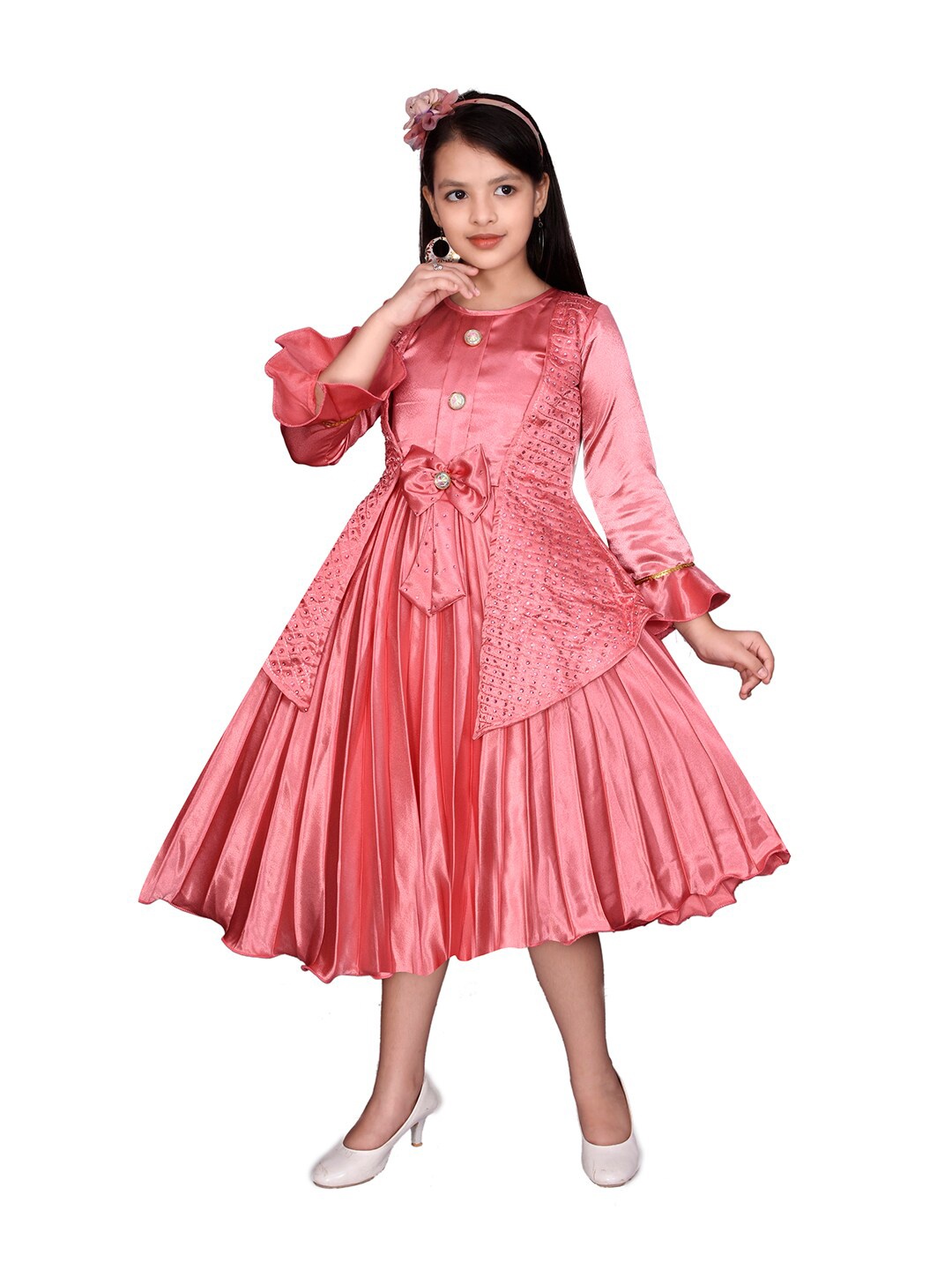 

SKY HEIGHTS Coral Embellished Layered Satin Midi Dress
