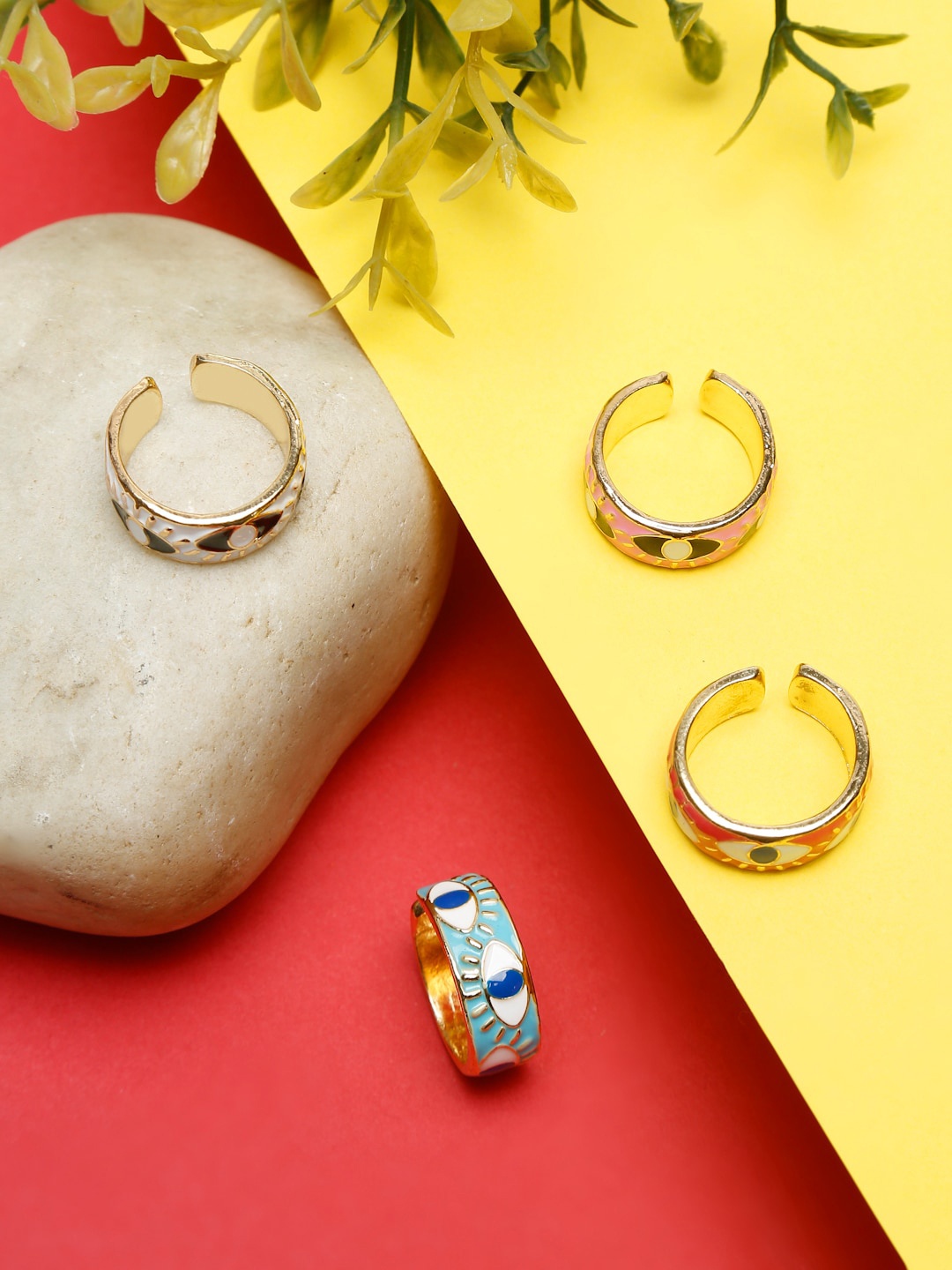 

YouBella Set of 4 Gold-Toned Evil Eye Enameled Finger Rings
