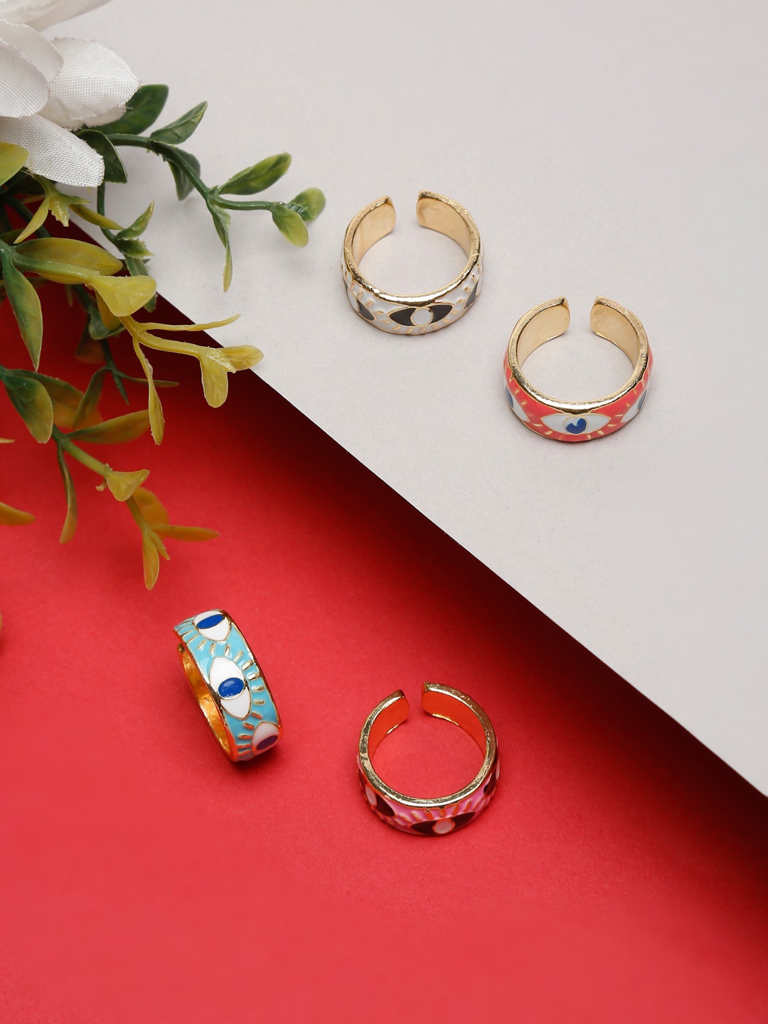 

YouBella Set Of 4 Gold-Toned & Enameled Handcrafted Finger Rings