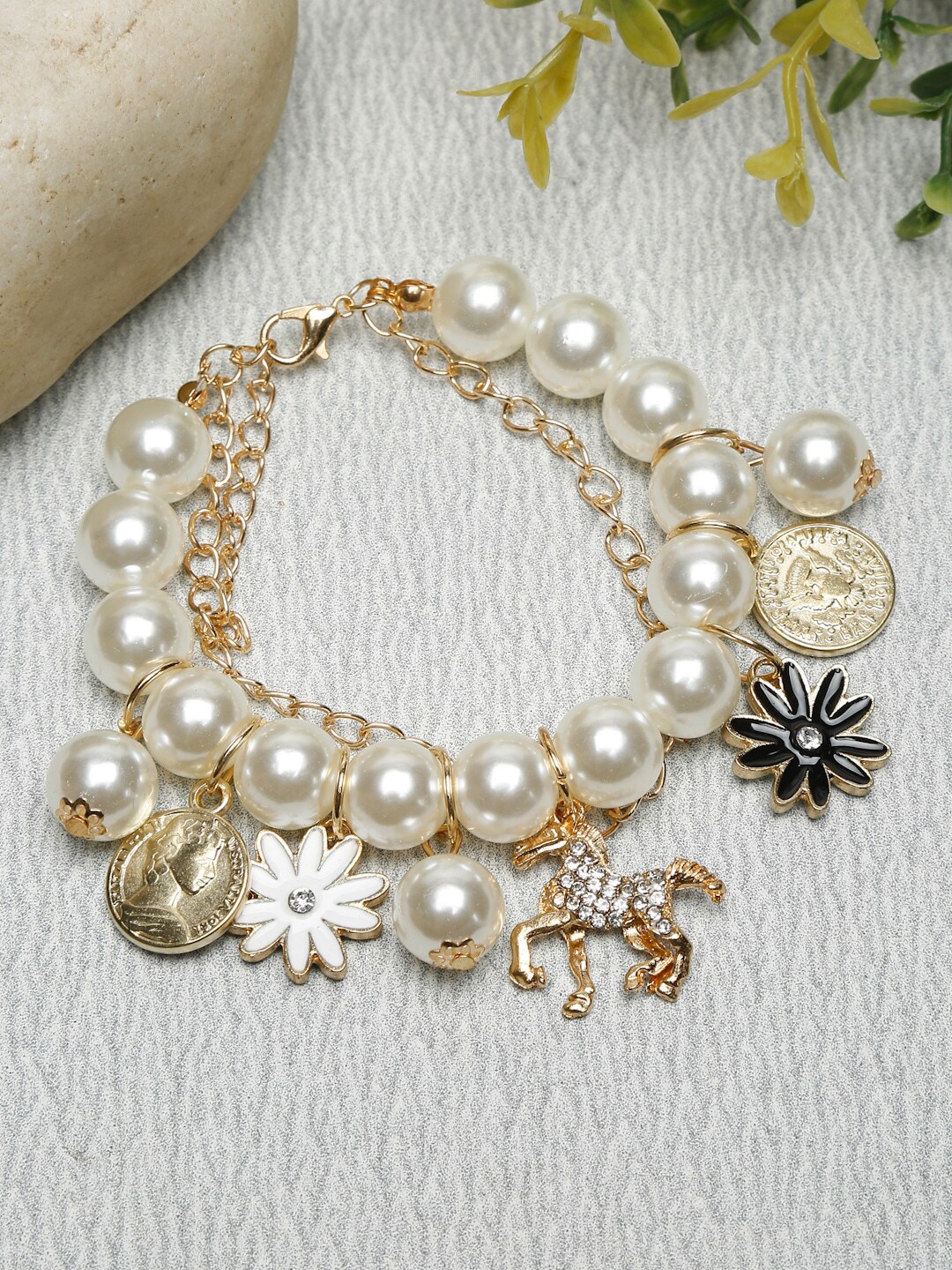 

YouBella Women White & Gold-Toned Gold-Plated Charm Bracelet