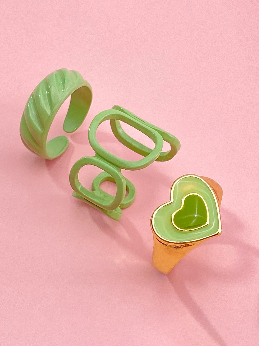 

YouBella Set Of 3 Gold-Toned & Green Handcrafted Finger Rings