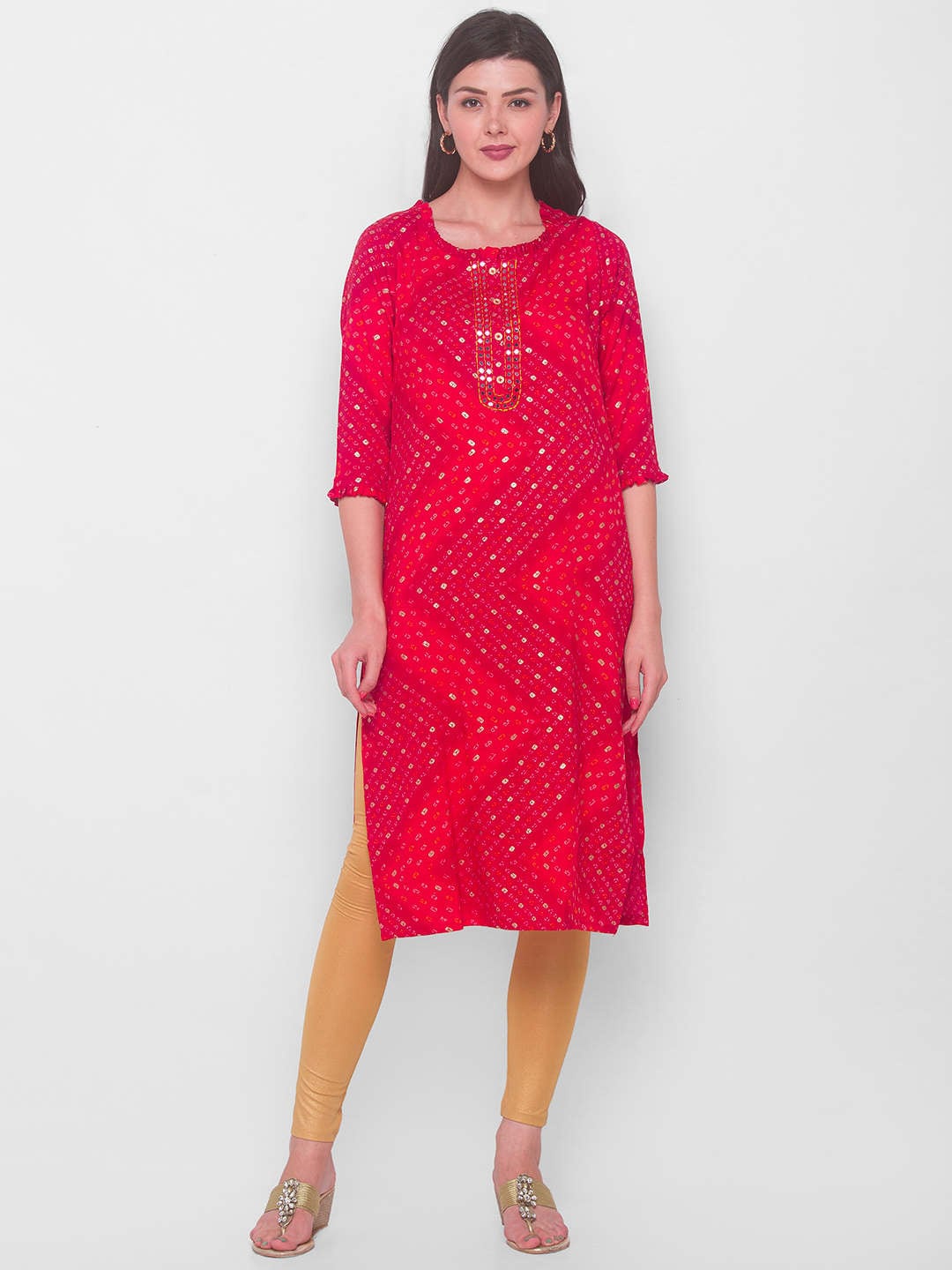 

ZOLA Women Red Keyhole Neck Anarkali Kurta