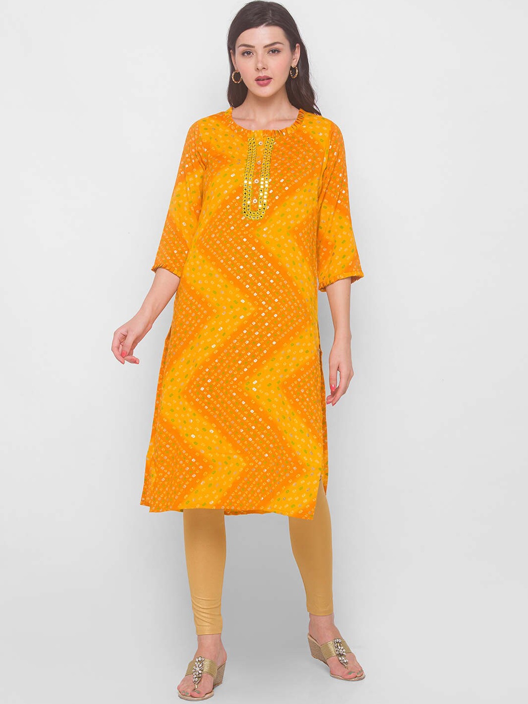 

ZOLA Women Mustard Yellow Bandhani Kurta