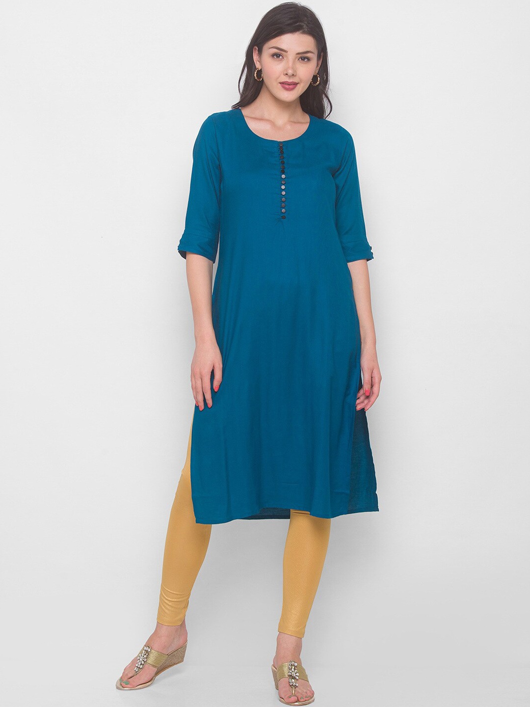 

ZOLA Women Teal Blue Solid Kurta