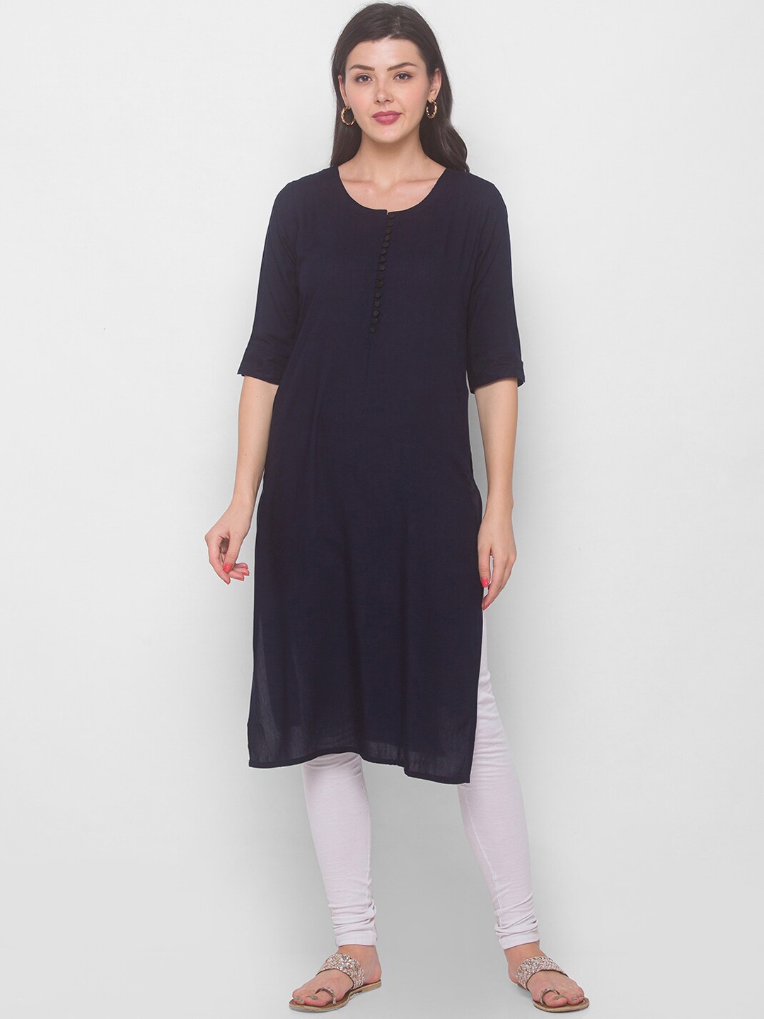 

ZOLA Women Navy Blue Solid Kurta