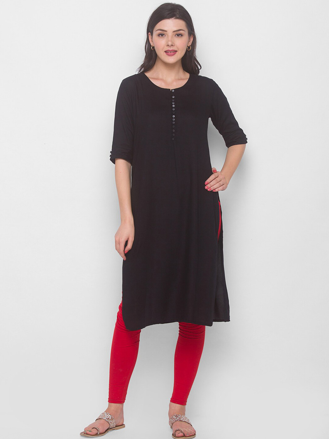 

ZOLA Women Black Thread Work Kurta