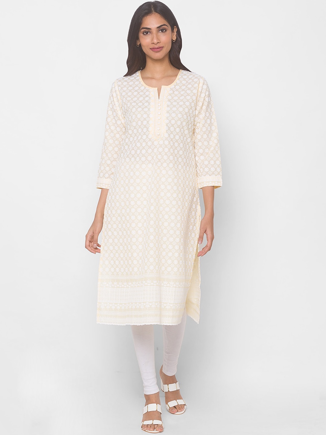 

ZOLA Women Yellow Ethnic Motifs Embroidered Lucknowi Chikankari Kurta
