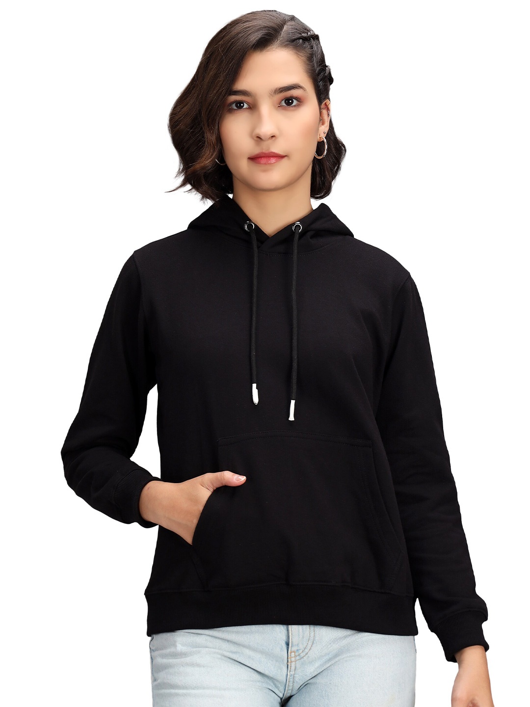 

Ratans Women Black Solid Cotton Sweatshirt