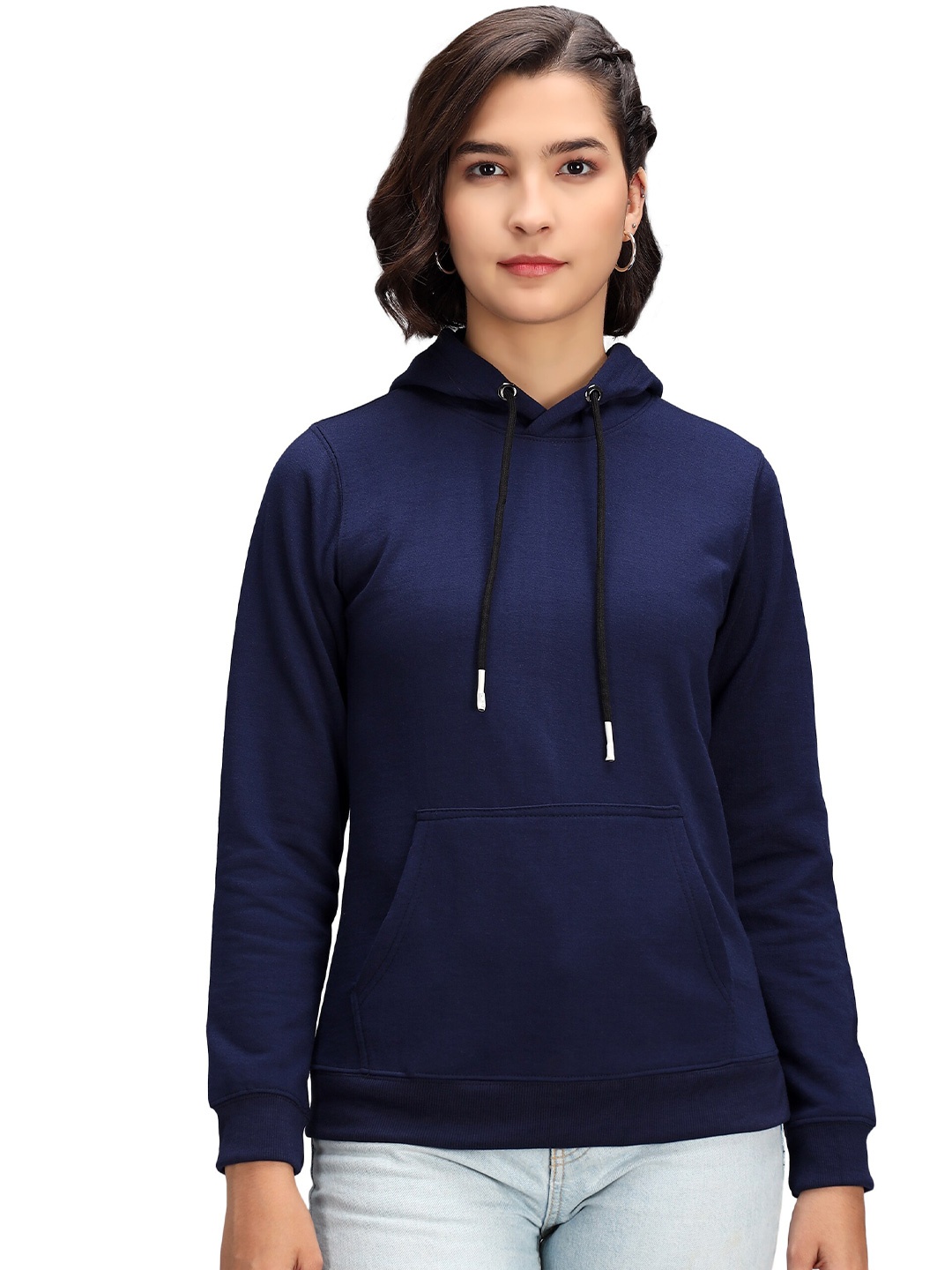 

Ratans Women Navy Blue Solid Hooded Sweatshirt