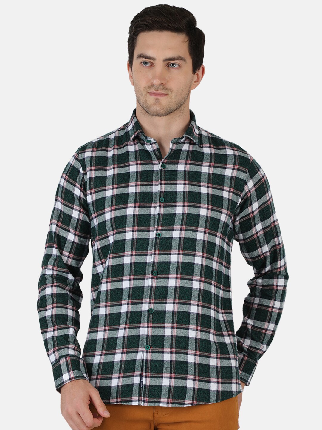 

Monte Carlo Men Green & White Classic Tartan Checks Opaque Cotton Casual Shirt