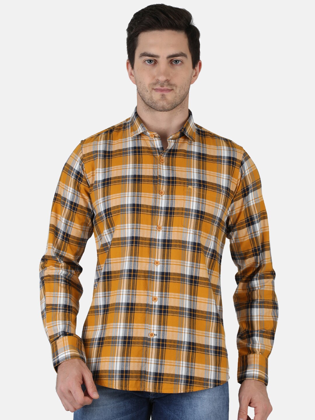 

Monte Carlo Men Mustard Classic Checked Casual Shirt