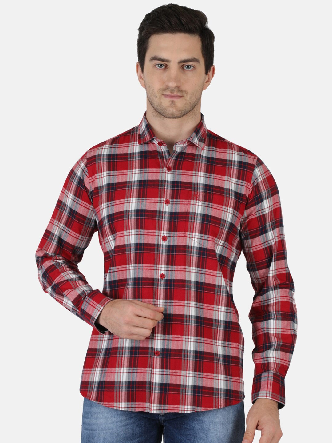 

Monte Carlo Men Red Classic Opaque Checked Cotton Casual Shirt