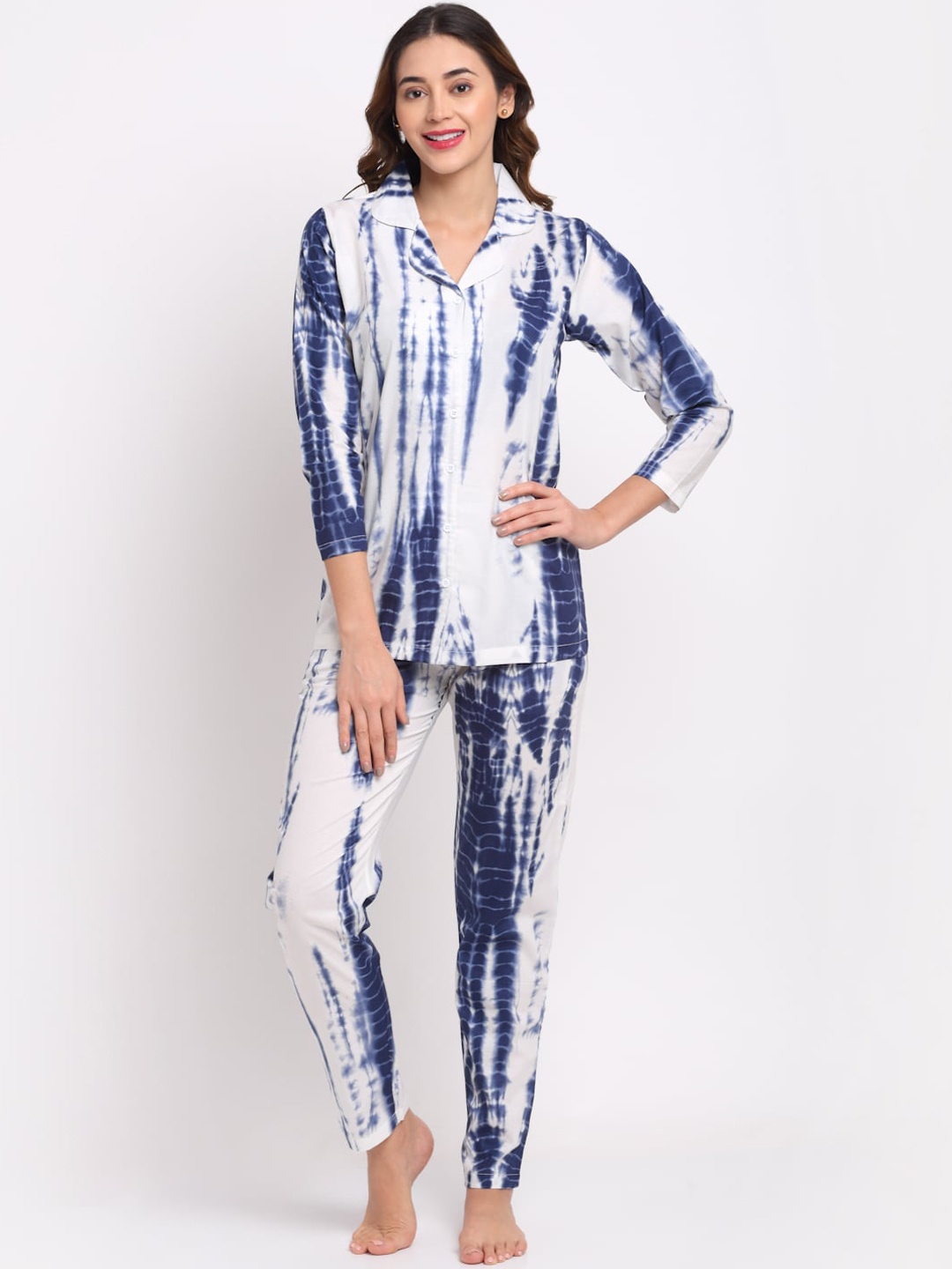 

Boston Club Women White & Blue Printed Pure Cotton Night suit