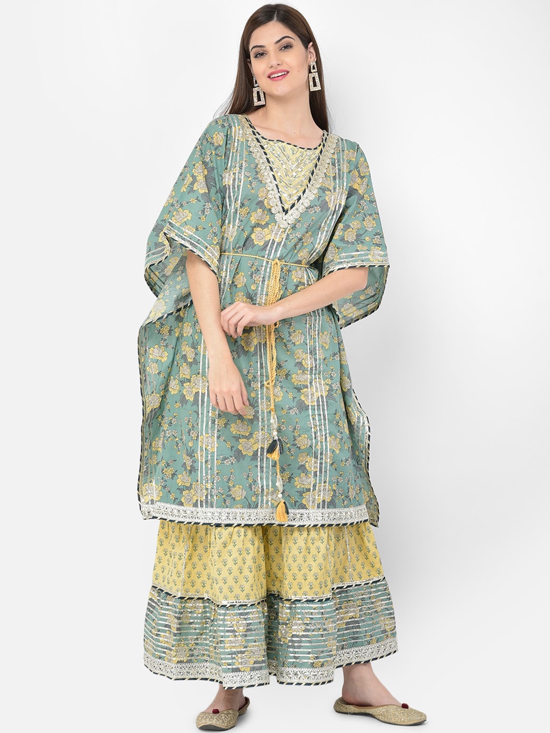 

Neerus Women Green Ethnic Motifs Printed Pure Cotton Kurta with Palazzos & Dupatta