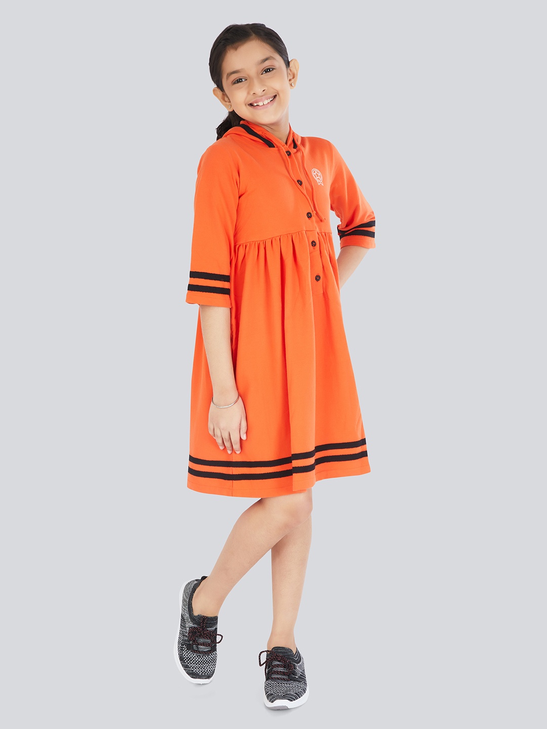 

Olele Girls Orange Cotton A-Line Cotton Hoodie Winter Dress