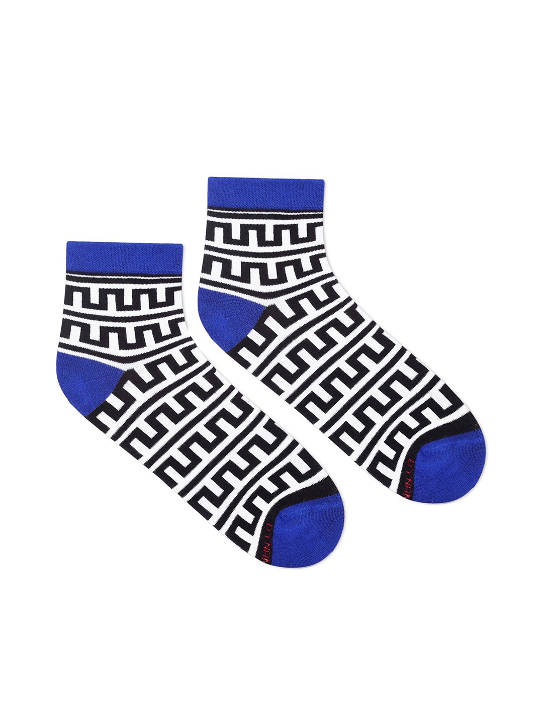 

Dynamocks Blue & White Geometric Patterned Ankle-Length Socks