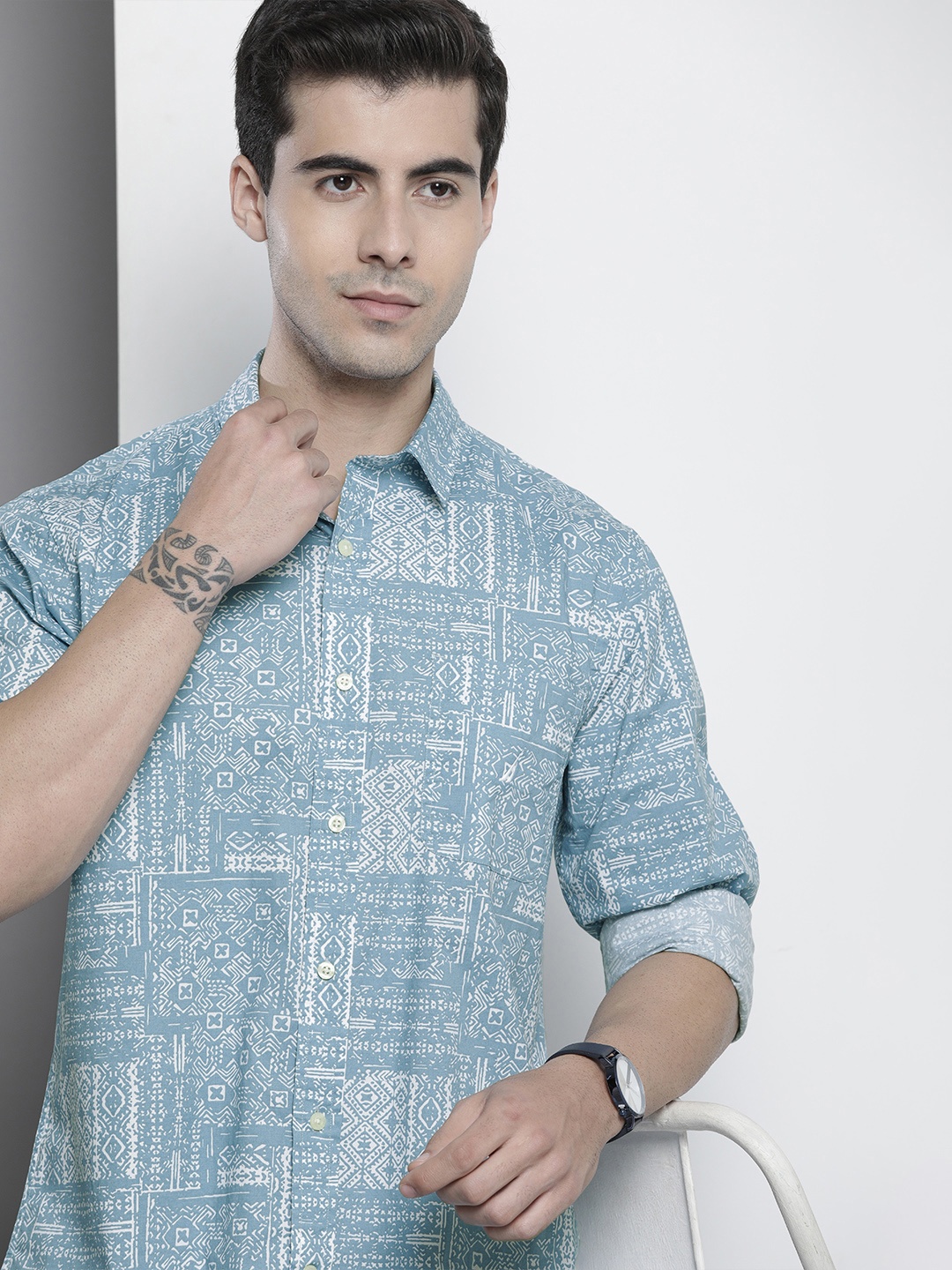 

Nautica Men Blue & White Slim Fit Printed Casual Shirt