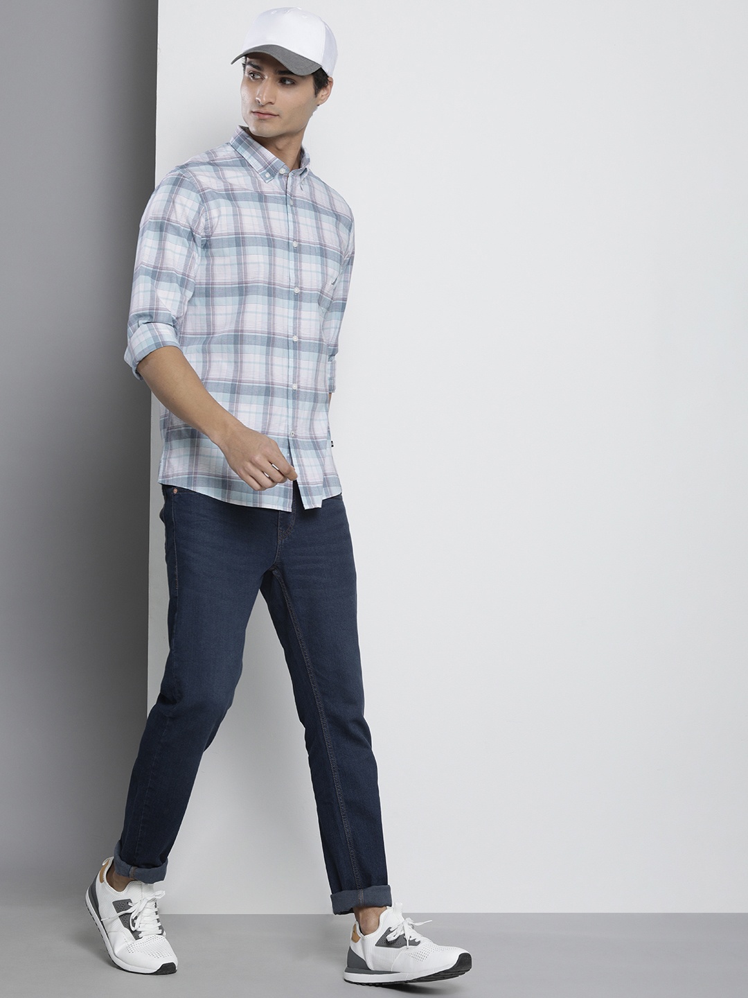 

Nautica Men Slim Fit Tartan Checked Casual Shirt, Blue