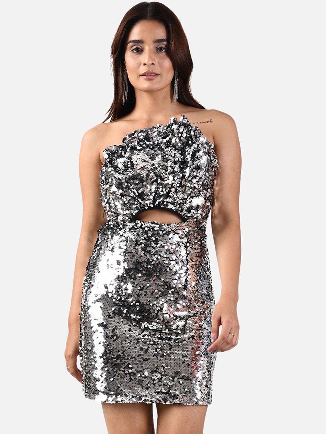 

ATTIC SALT Black Sequined One Shoulder Bodycon Dress