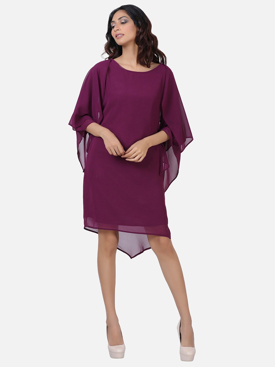 

ATTIC SALT Women Purple Solid A-Line Dress