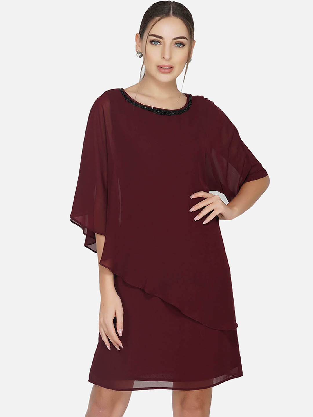 

ATTIC SALT Maroon Georgette A-Line Dress