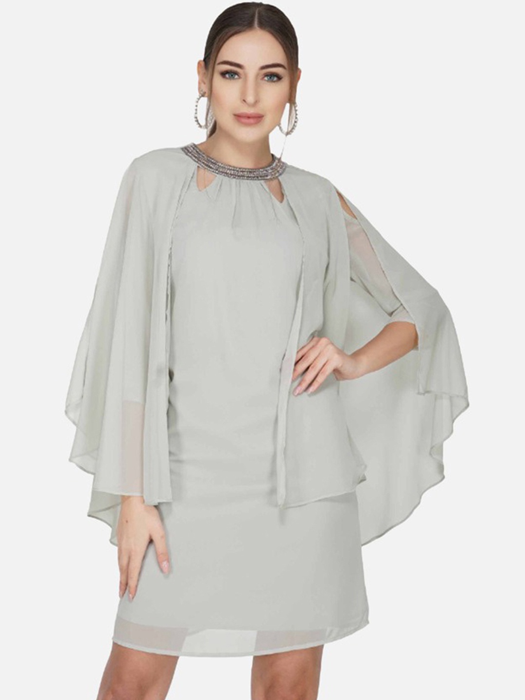 

ATTIC SALT Grey Georgette Sheath Dress