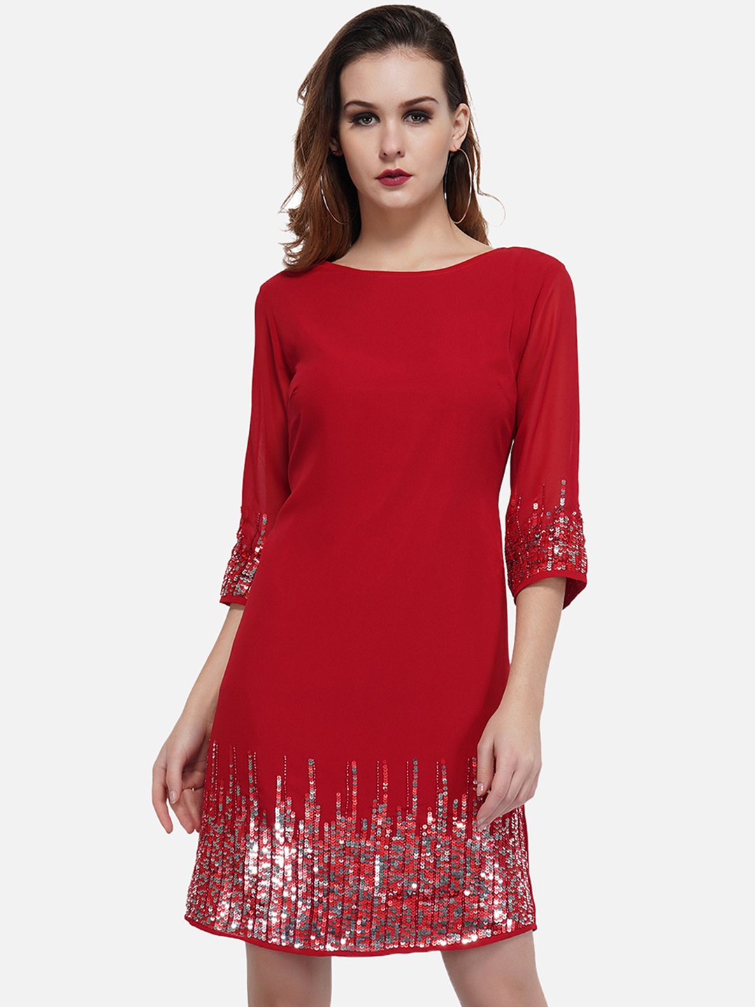 

ATTIC SALT Red Georgette A-Line Dress