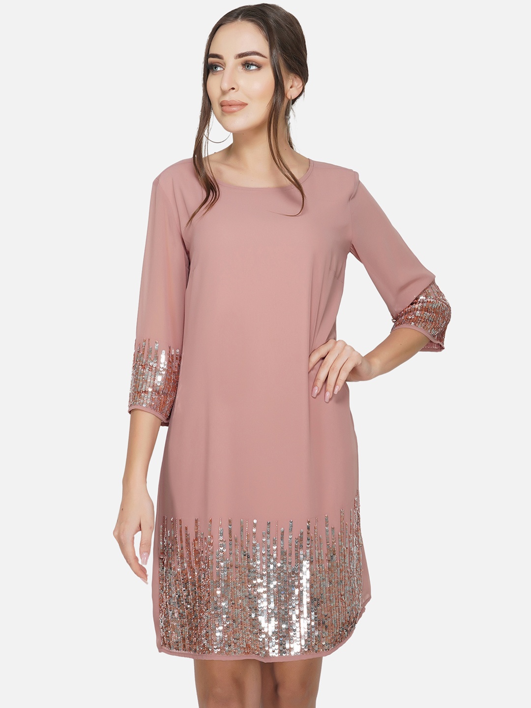 

ATTIC SALT Pink Georgette A-Line Dress