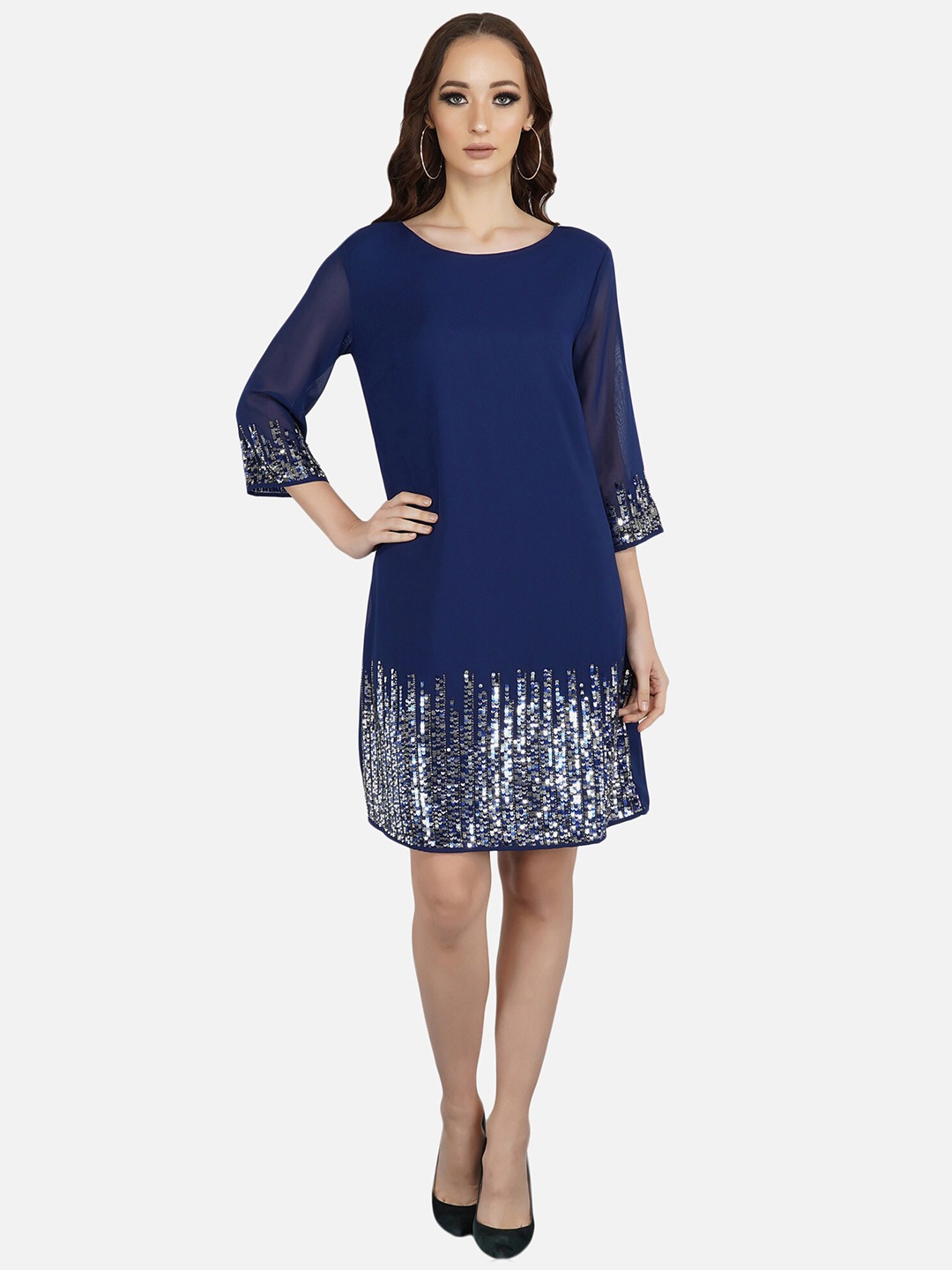 

ATTIC SALT Blue Georgette A-Line Dress