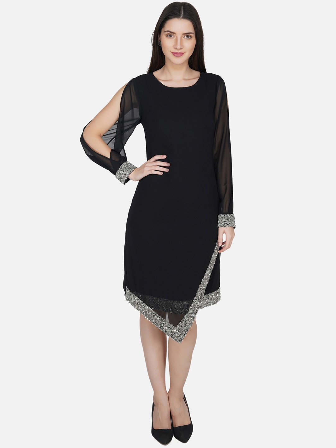 

ATTIC SALT Black Georgette A-Line Dress