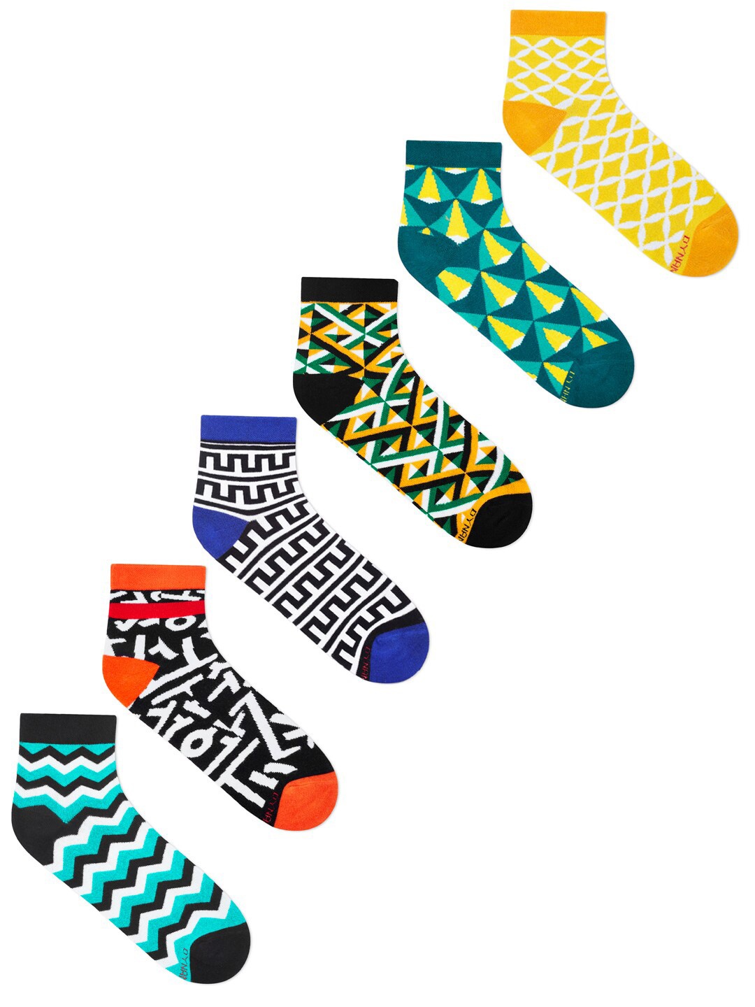 

Dynamocks Pack Of 6 Patterned Ankle-Length Socks, Black