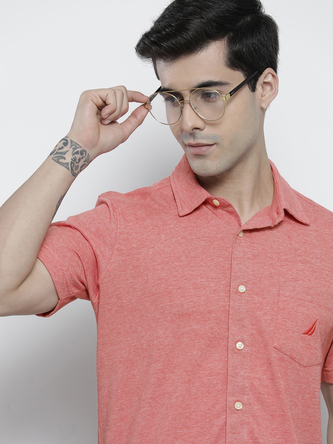 

Nautica Men Pink Self Designed Slim Fit Casual Shirt