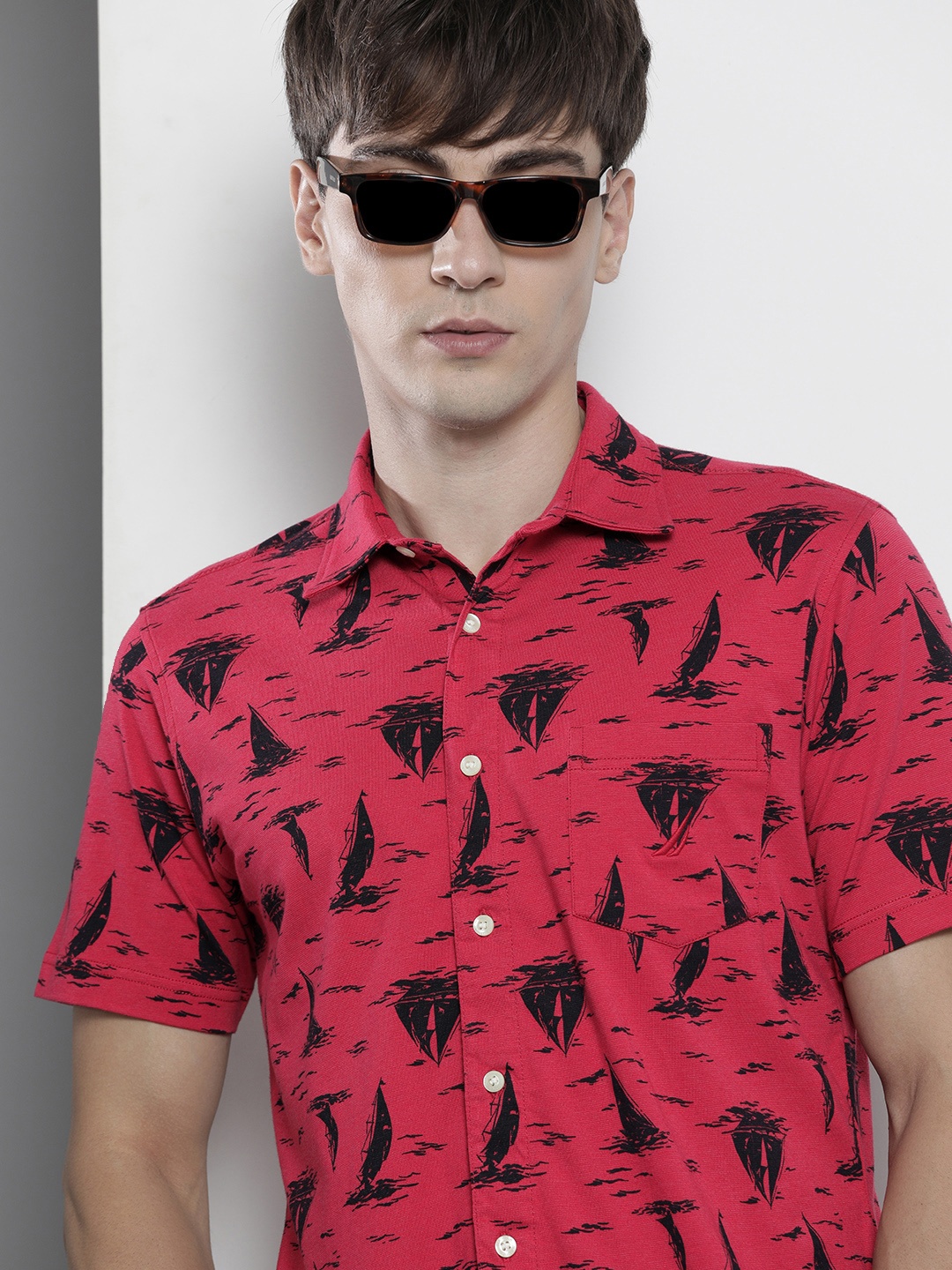 

Nautica Men Red Printed Casual Shirt