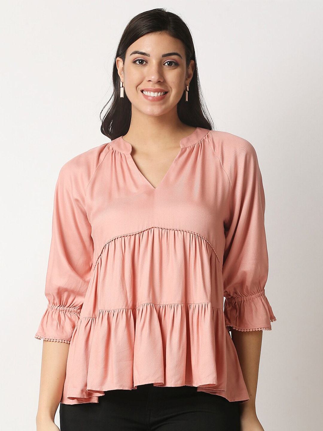 

20Dresses Pink Raglan Sleeves Tiered A-Line Top