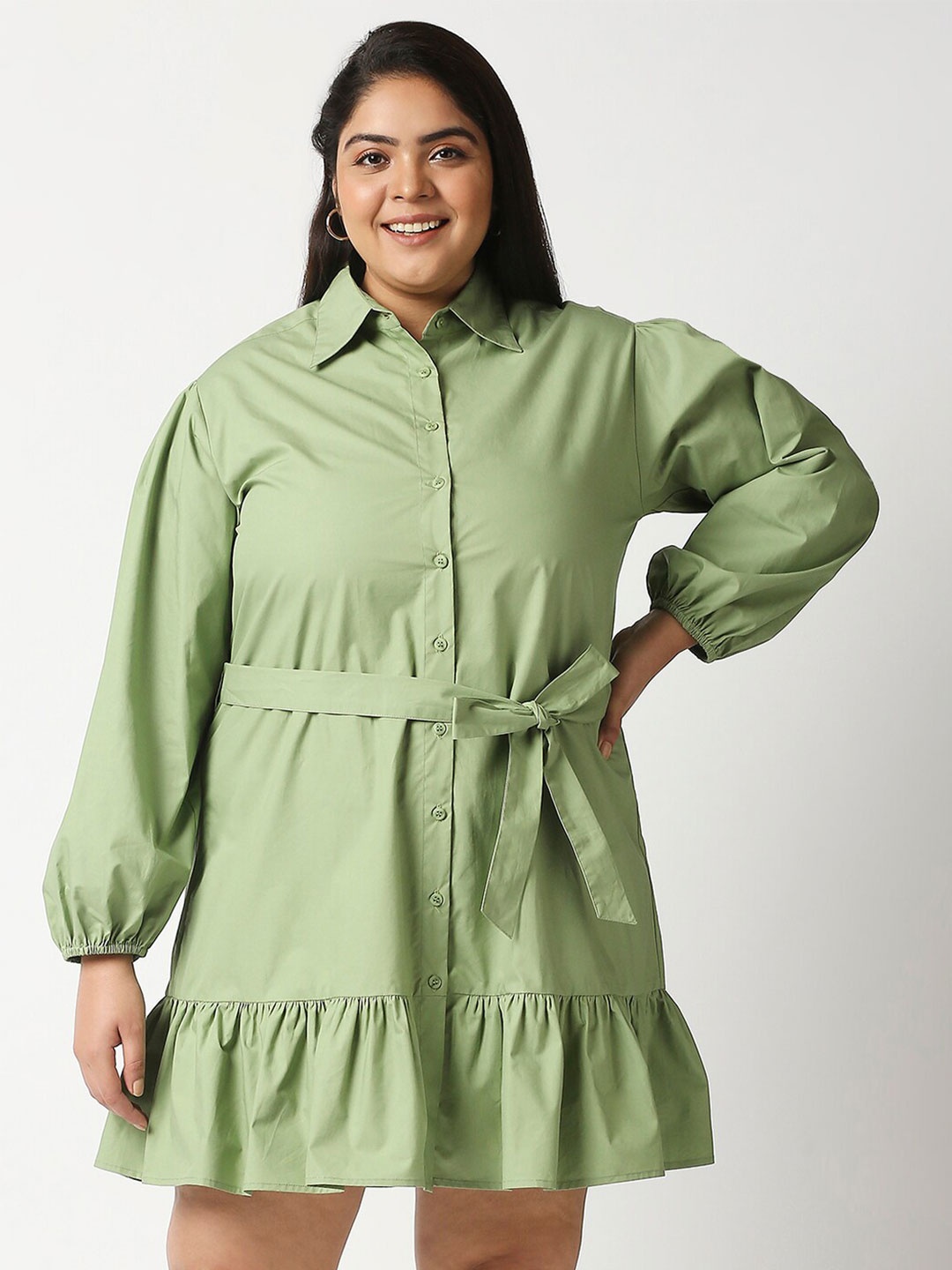 

20Dresses Women Green Flounce Shirt Dress