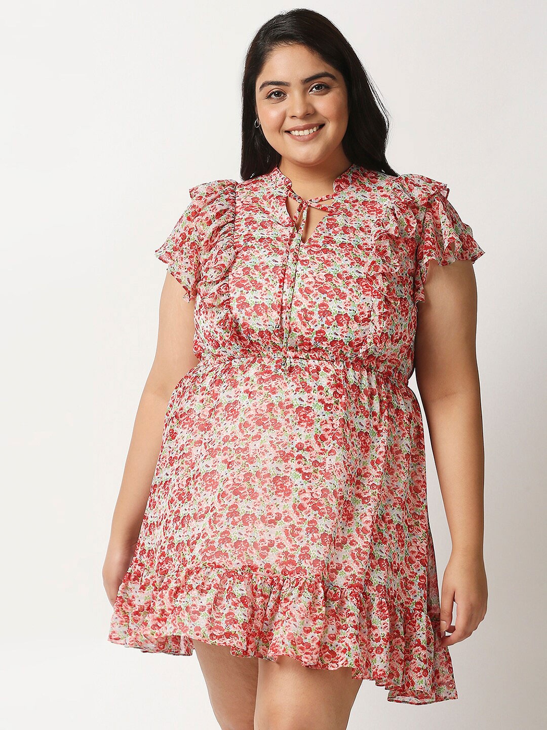 

20Dresses Multicoloured Floral Tie-Up Neck Georgette Dress, Multi