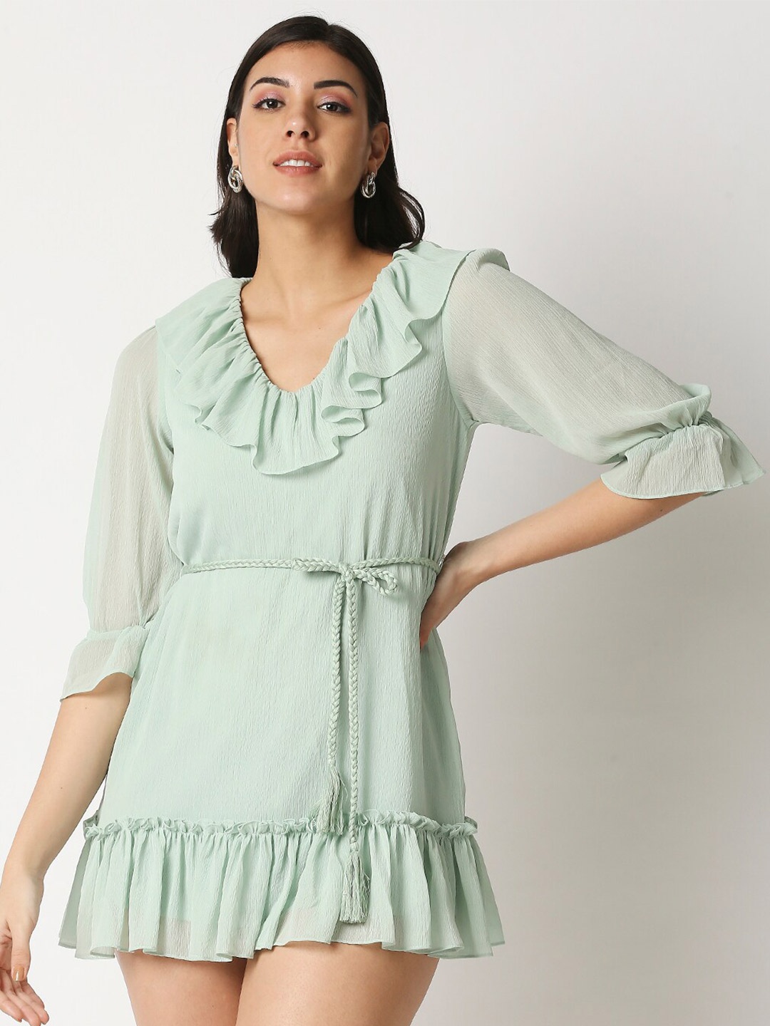 

20Dresses Green Chiffon Bohemian A-Line Mini Dress