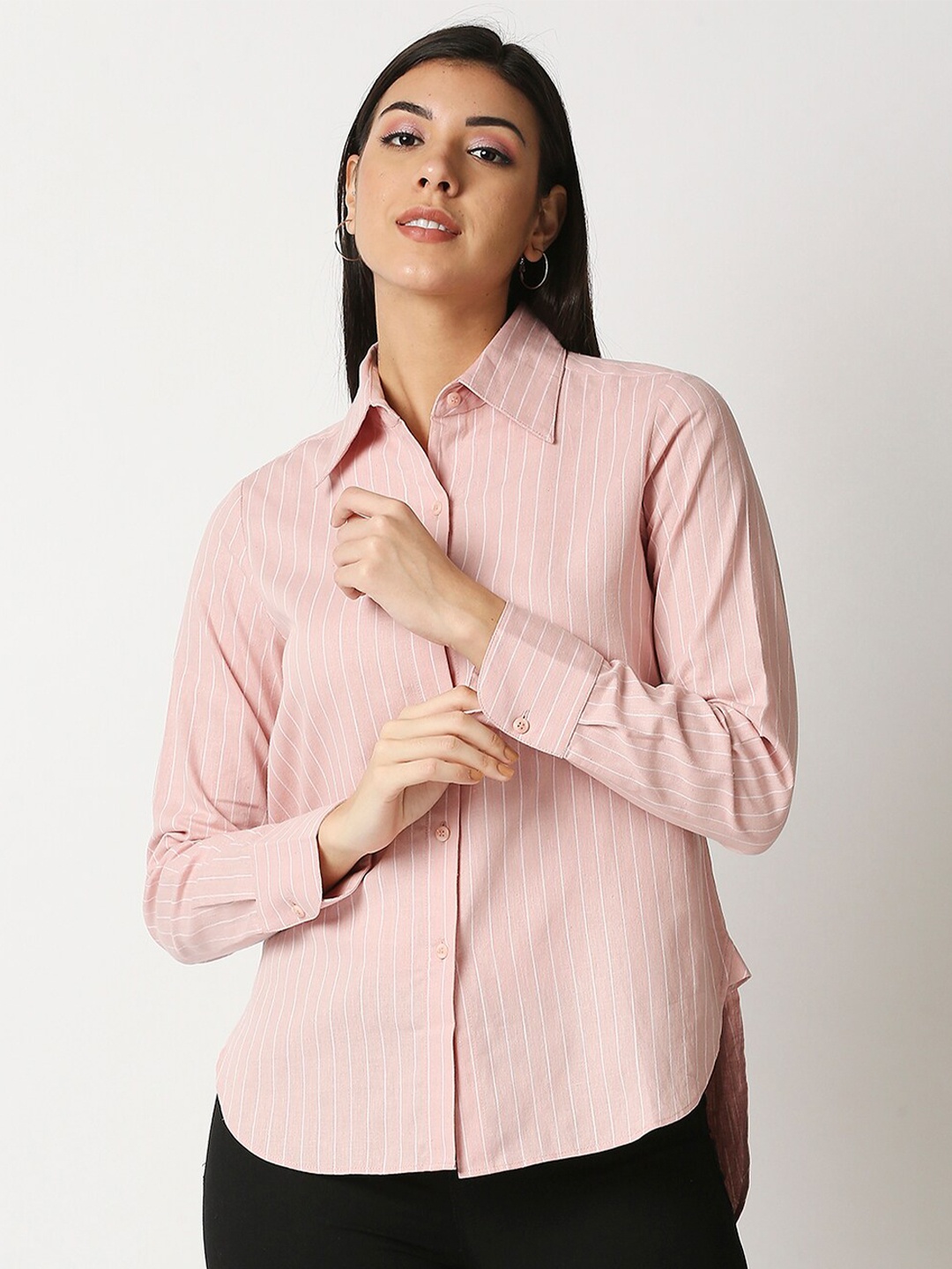 

20Dresses Women Pink Opaque Striped Casual Shirt