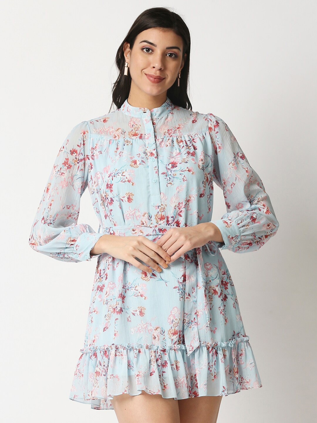 

20Dresses Blue Floral Chiffon Mini Dress