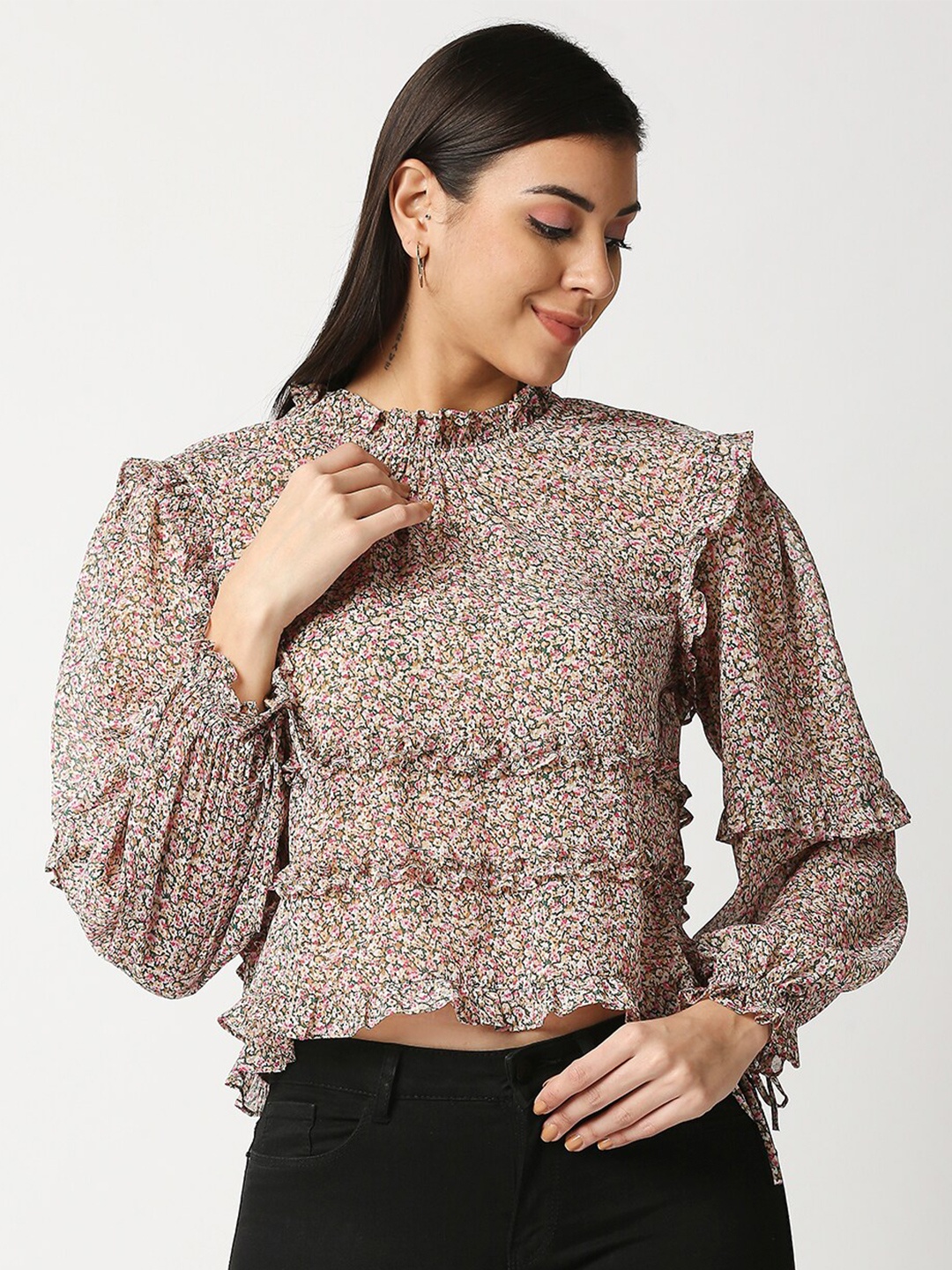 

20Dresses Beige Animal Chiffon Regular Top