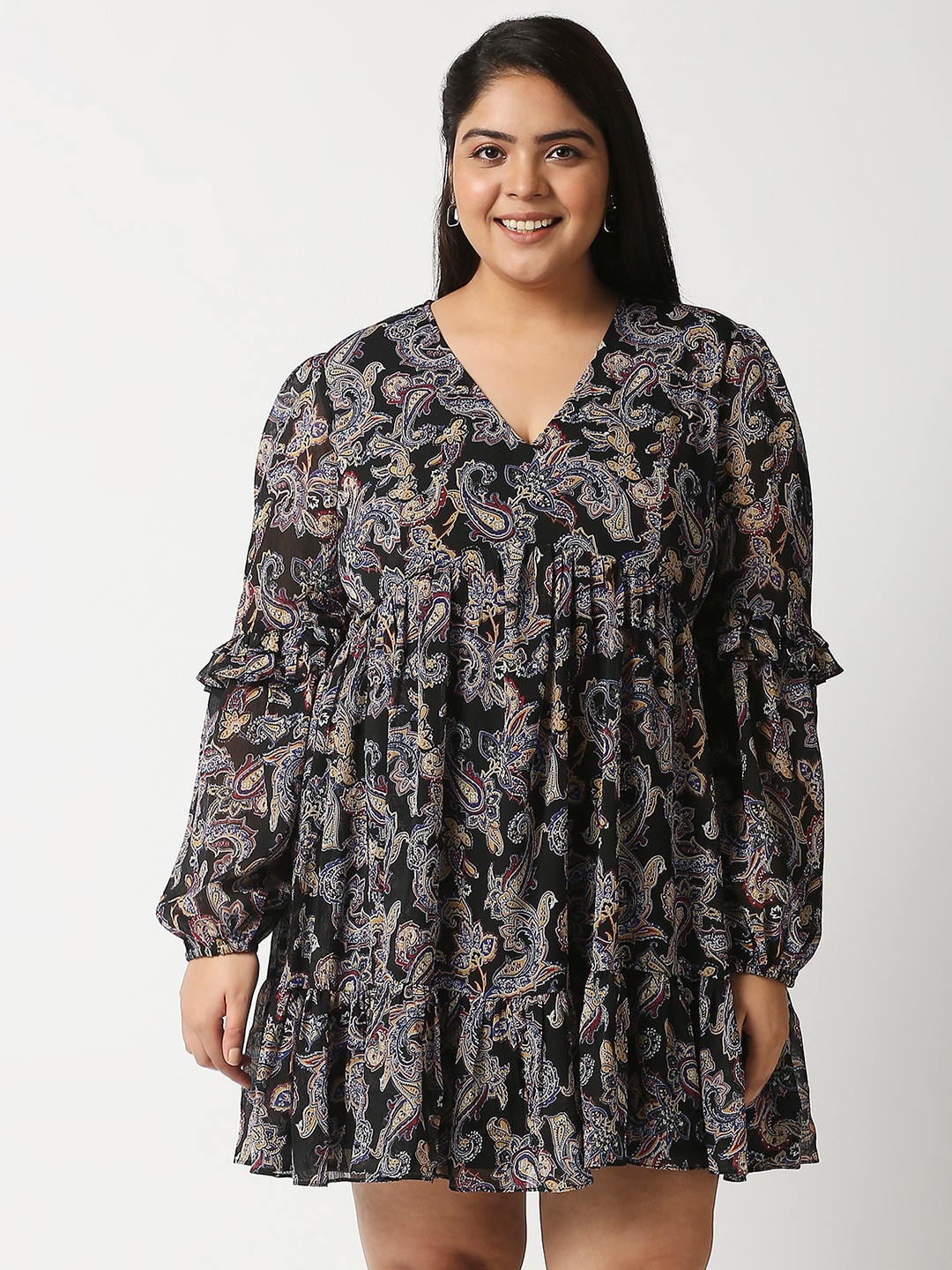 

20Dresses Black Ethnic Motifs Chiffon Empire Dress