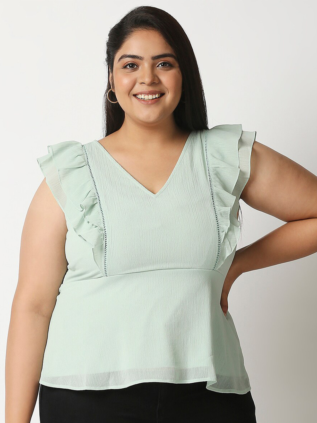 

20Dresses Women Green Bohemian Chiffon Regular Top