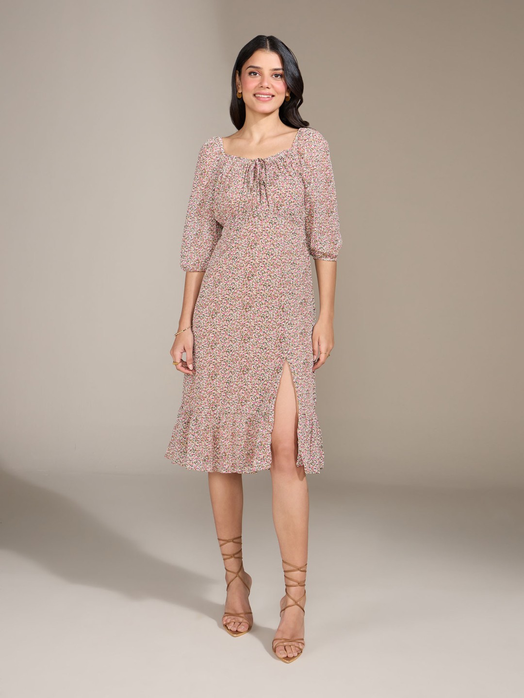 

20Dresses Beige Floral Chiffon Empire Dress