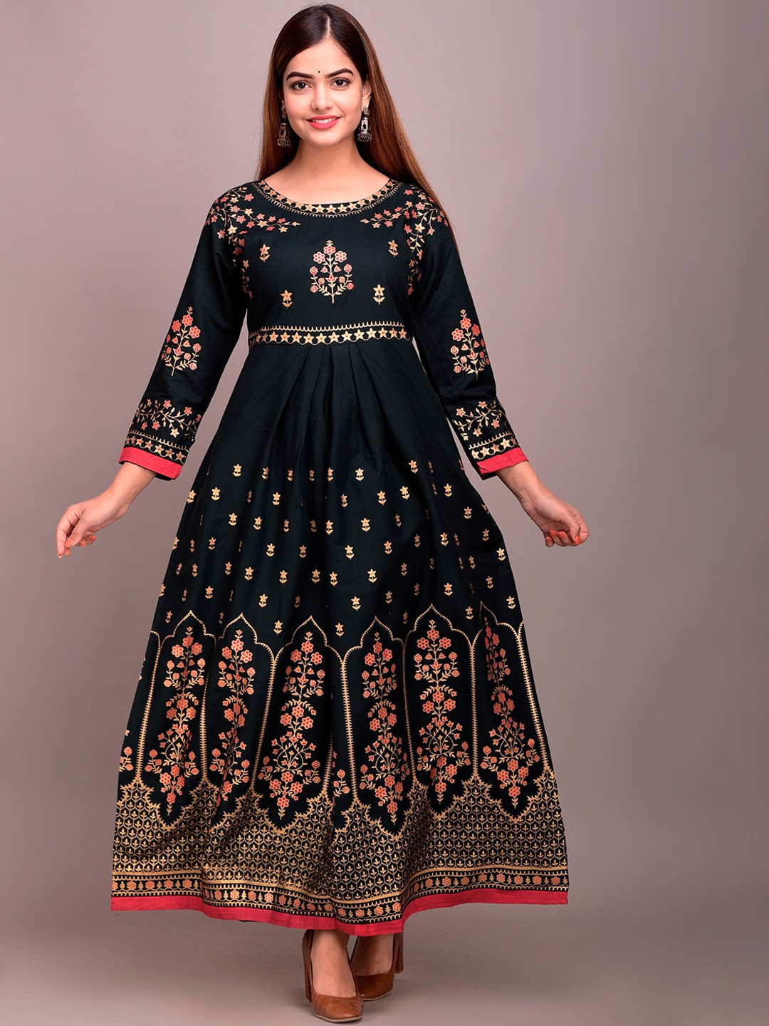 

DIVYANK Women Green Ethnic Motifs Printed Flared Sleeves Anarkali Kurta