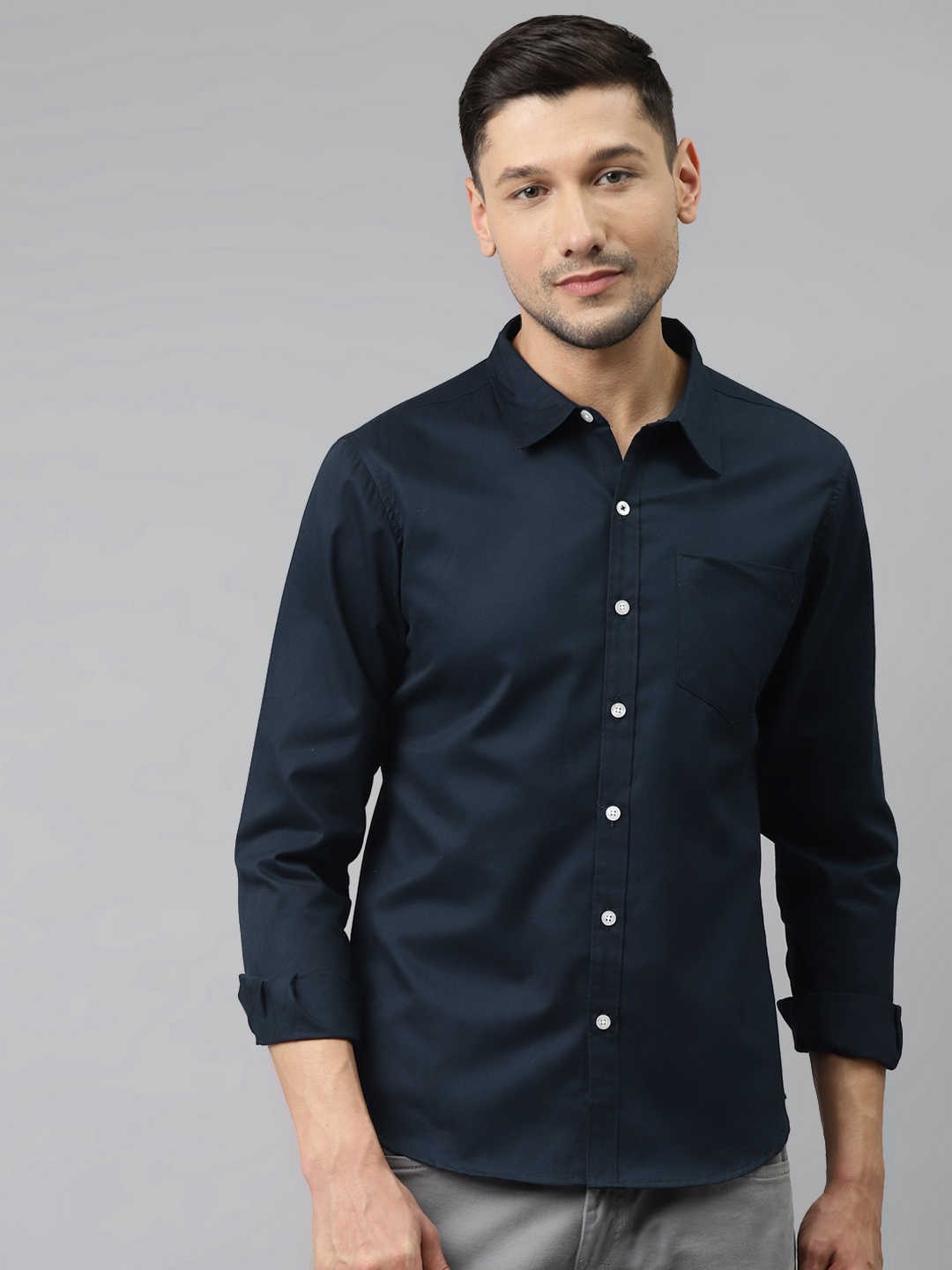 

Hubberholme Men Navy Blue Pure Cotton Casual Shirt