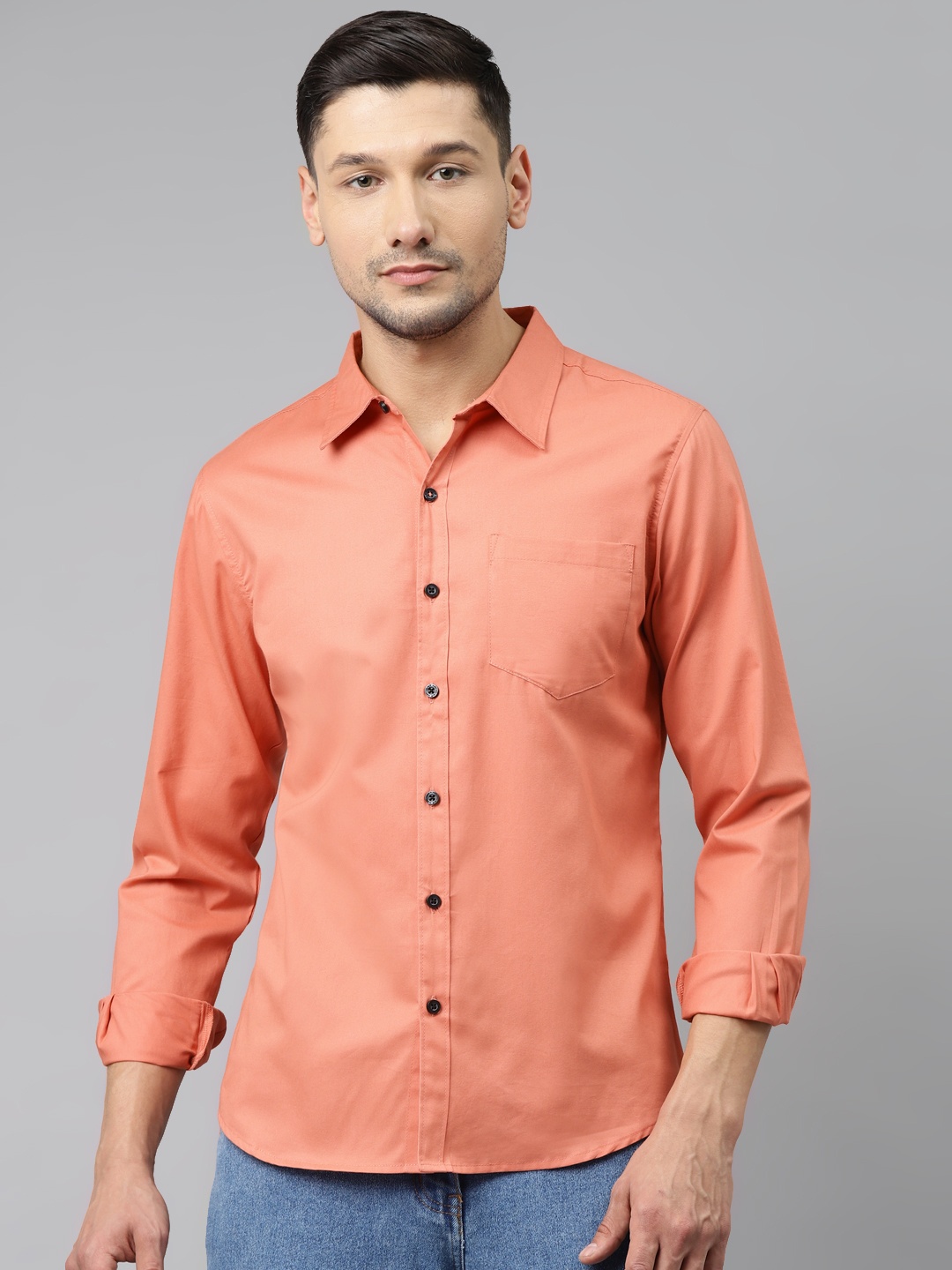 

Hubberholme Men Peach-Coloured Opaque Pure Cotton Casual Shirt