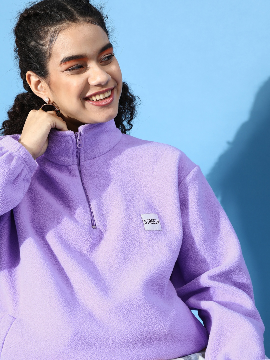 

STREET 9 Women Elegant Lavender Solid Sweatshirt